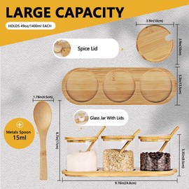 HONGCHU Condiment Containers with lids 3 pack Seasoning Box Condiment Pots Jars with Spoons Container for Spice Salt Sugar Cruet (bamboo 1set)