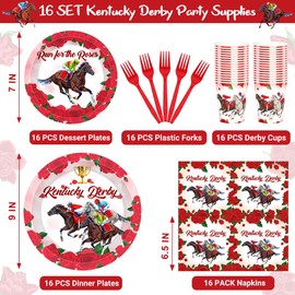 QZYL Kentucky Derby Party Supplies Serve 16, 80 PCS Kentucky Derby Plates and Napkins, Disposable Derby Paper Dinner Dessert Plates Napkins Cups and Forks for Run for the Roses Party Decorations