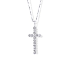 PAVOI 14K Gold Plated Cubic Zirconia Cross Pendant Necklaces for Women | Linear Bezel CZ Religious Cross Faith Pendant Necklace, White Gold, Cubic Zirconia, 2312-N01-W