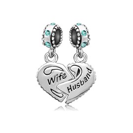 KunBead Jewelry Blue Birthstone Birthday Wife Husband Heart Love Bead Dangle Charms for Bracelets