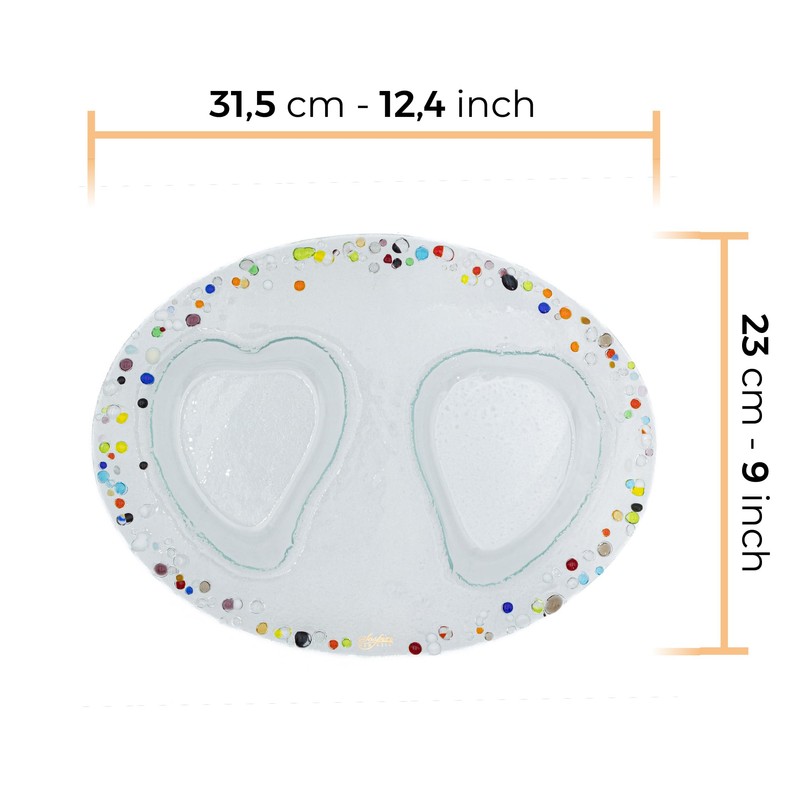 SOSPIRI VENEZIA Murano Style Oval Glass Plate with Two Heart