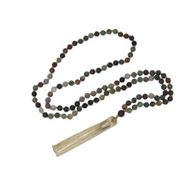 Jeannieparnell N569 108 Bead Indian Agate Mala – Hand-Knotted Meditation Necklace for Mindfulness, Prayer & Yoga – Natural Gemstone Japa Mala with Tassel for Spiritual Practice & Healing
