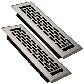 SANYCASA 2 Pack Floor Register 2x10 Inches Heavy Duty Walkable Steel Floor Vents Ease Adjust Air Flow Direction Floor Registers - Boston Design - Satin Nickel Air Floor Vent Covers for Home