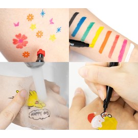 2 in 1 Face Painting Markers Stamps Tattoo Pens Cosmetic Grade Kid Friendly Body 8 Colors