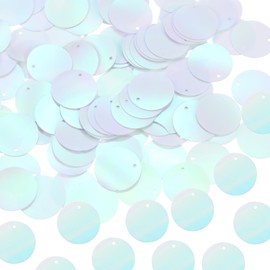 MECCANIXITY 100 Pcs Flat Round Sequins 30mm/1.2 Inch Loose Paillettes Craft Sewing Sequins with Single Side Hole for DIY Embroidery Clothing Jewelry Making, AB White