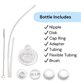 Hands-Free Baby Bottle - Anti-Colic Nursing System 4 oz Baby Bottle with Fast Flow Nipple/Teat 3m+ with Tube Straw Feeding System for Toddler (2 Bottles - Elephant)