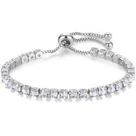 Chamqueen Alloy Inlaid Zircon Chain Bracelet Push-Pull Adjustable Jewelry for Women and Girls Silver