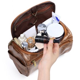 Toiletry Bag Men Leather Toiletry Bag for Men Mens Toiletry Bag for Shaving Kit Mens Toiletry Travel Bag Organizer Trousse De Toilette Voyage Homme Travel Dopp Kit (Dark Brown)