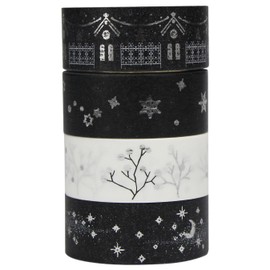 UOOOM 4er Silber Washi Tape Set Masking Tape deko Klebeband Schwarz Weiß Klebebänder DIY deko Scrapbooking Craft Geschenk Design 9058