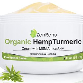 Hemp Joint & Muscle Relief Cream with Turmeric, Arnica, MSM, Hemp Oil & 7 Essential Oils - Non-Greasy & Soothing Formula for Back, Neck, Elbows, Knees, & Hip - ZenRenu, 2 oz