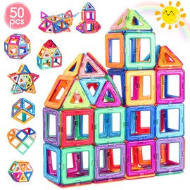 aaczly Magnetischer Bau für Kinder, 50 Stück, magnetische Bausteine, Kinder, Lernspiele, Geschenke für Kinder ab 3 4 5 6 7 Jahren
