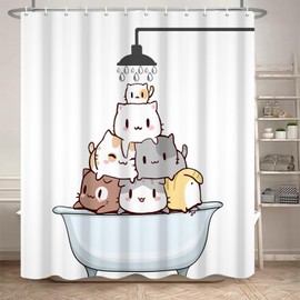 Umpoo Raining Cat Shower Curtain for Kids Cartoon Animal Pattern Colorful Hilarious Funny Kitten Lovely Pets Bathroom Waterproof Fabric Polyester Shower Curtain with Hooks, 60x72 Inch
