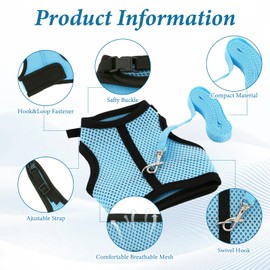 Rabbit Harness and Leash Set, Bunny Escape Proof Clothes, Soft Breathable Adjustable Buckle for Rabbits Kittens Ferrets Guinea Pig and Puppies for Walking (2pcs, Pink, Blue)