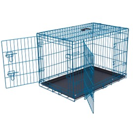 Internet's Best Wire Dog Kennel - Medium (36 Inches) - Double Door Metal Steel Crates - Indoor Outdoor Pet Home - Folding and Collapsible Cage - Blue