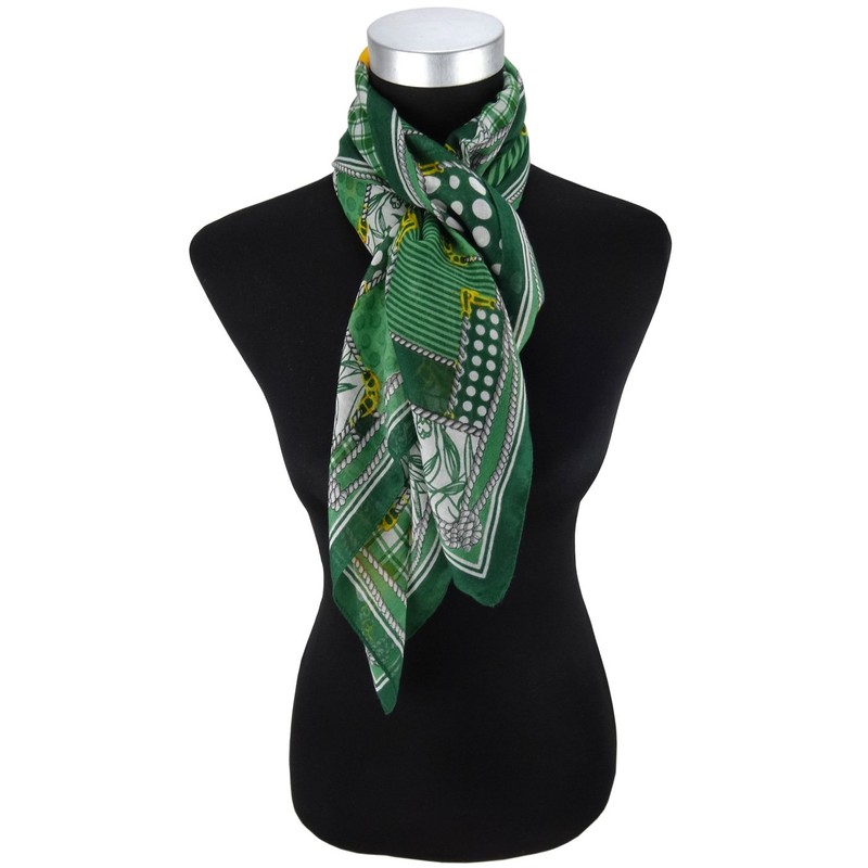 TigerTie Designer Scarf in Green Orange Gold Grey Patterned Size