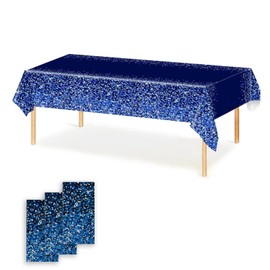 OQOQ Gradient Dots Plastic Tablecloth (3 Pack, Dark Blue) - 137X274cm Disposable Table Cloth Party Decorations for Wedding Anniversary Birthday Space Starry Night Theme Party Decor Supplies