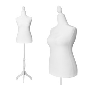Female Mannequin Torso with Stand, Plus Size 10-12 Female Maniquine Dress Form 61-67 Inch Height Adjustable, Manikin Body Tripod Stand White