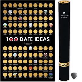 Divalis 100 Dates Scratch off Bucket List - Scratching Adventure Couple Things to Do Poster Scratchable Motivational Archievements Checklist, Black and Gold, L