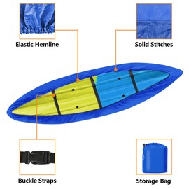 iCOVER Kayak Cover, Waterproof Kayak Covers for Outdoor Storage, Heavy Duty Canoe Dust Storage Cover, UV Resistant Fishing Boat Cover for 10.8-12ft Kayaks, Canoes, SUP and Paddle Board, Blue