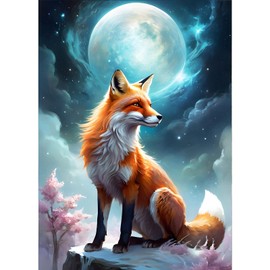 GDYEEH Fuchs Diamond Painting Erwachsene, 5D Mond Diamant Kunst Bilder Anfänger, DIY Runder Vollbohrer Nachthimmel Diamanten Malerei Stickerei Kreuzstich Geschenke Home Wand Dekor 30x40 cm