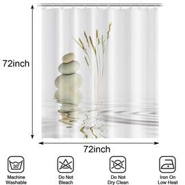Escerleent Zen Stone Shower Curtains Set for Bathroom - Waterproof Polyester Fabric Decorative Shower Curtain with 12 Hooks, 72x72 Inch