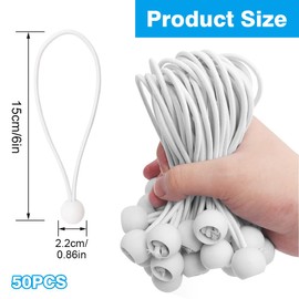 Tarpaulin Bungee Balls, 50 PCS Bungee Cord with Balls, Heavy Duty Bungee Balls for Tarpaulin Tents Canopy Banners Camping Tarps and Household Items 15 x 3.5 cm White