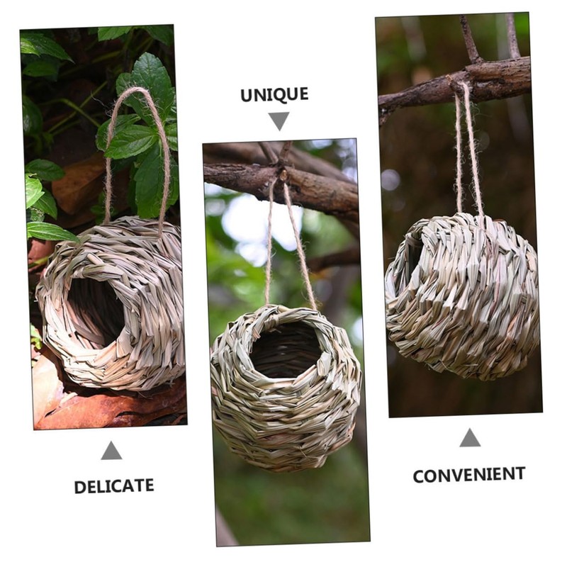 Kisangel 3 Pack Natural Grass Hummingbird Nest House Bird House