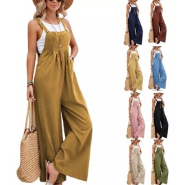 Generic Pantalones Casuales De Color Liso Para Mujer Con Tirantes En