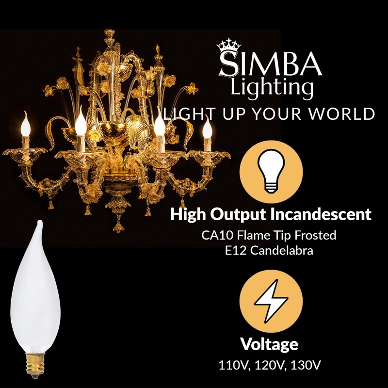 Simba Lighting Candelabra Flame Tip Frosted CA10 25W E12 Base