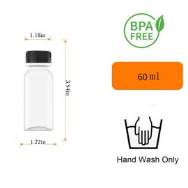 AQSXO 24 Pcs 2 OZ Mini Plastic Juice Bottles, Reusable Bulk Beverage Containers, Comes Black lid, for Juice, Milk and Other Beverages.