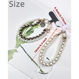 YJUBAOA 2 pcs Beaded Pearls Phone Wrist Strap, Detachable CellPhone Wristlet with Tether Tab, Hands-Free Universal Cellphone Charm Bracelet Strap for Cell Phone Keys AirPods (Black + White) (Style A)