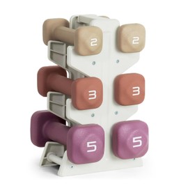 Tone Fitness 20 LB Neoprene Dumbbell Set with Storage Rack – Non-Slip, Anti-Roll Hand Weights for Home Gym Workouts - Mixed Colors | Beige, Orange and Purple