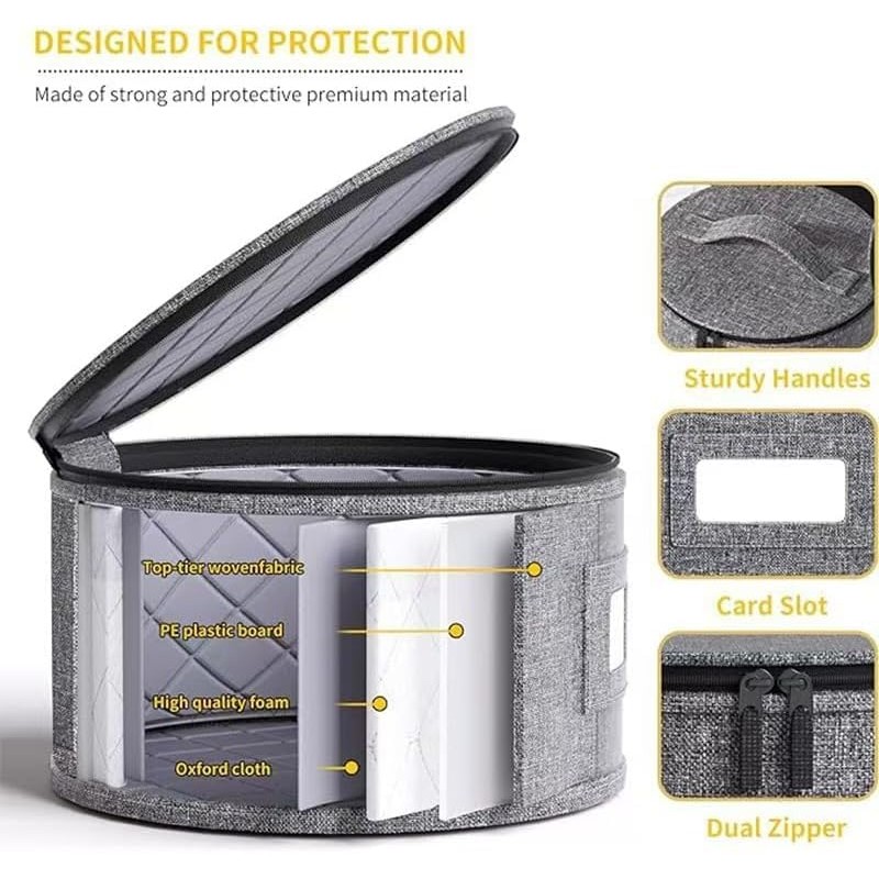 China Storage Containers, Stackable Dinnerware Plate Organizer Bins, Hard Shell