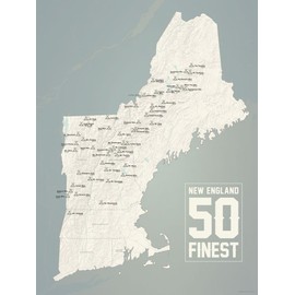 New England Fifty Finest Checklist Map 18x24 Poster (Beige & Slate)