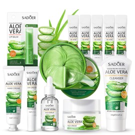 Shefave Aloe Vera Skin Care Sets & Kits, 13-Piece Skincare Set with Facial Cleanser, Serum, Toner, Aloe Vera Cream, Lip Balm, Hand Cream, Sleeping Mask, Nourishing Face Care Set (S)