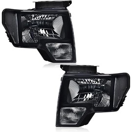 G-PLUS Headlight Compatible with Ford F150 2009-2014 Headlamps Pair Left & Right Smoky Lens Black Housing Clear Reflector