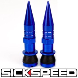 Sickspeed 2016 2 PC BLUE ALUMINUM VALVE STEM CAPS WITH SPIKES FOR MOTORCYCLE WHEEL TIRE M1