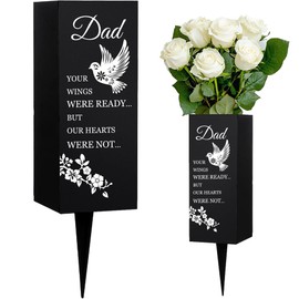 WEBEEDY Dad Metal Cemetery Vases Decorations for Graves with Spikes Dove Flowers Pattern Black Grave Memory Decorations Sign for Cemetery Funeral Father's Day Memorial Day Decor,3.15x7.87 Inch