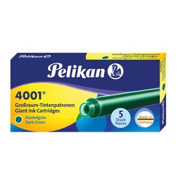Pelikan 4001 GTP/5 Ink Cartridges for Fountain Pens, Dark Green, 1.4ml, 5 Pack (300070)