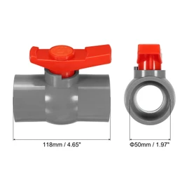 PATIKIL 2 Pack 50mm ID Ball Valve PVC Socket Type Shutoff Valve with Swivel Handle for Convenient Water Flow Control Gray/Red