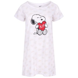 Snoopy Women's White Nightdress with Hearts Patterned, White