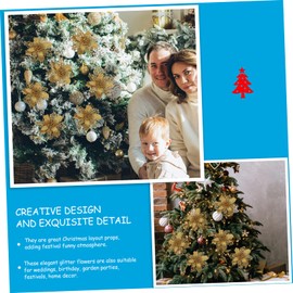 ABOOFAN 20pcs Glitter Powder Artificial Christmas Tree Flowers DIY Wreath Accessories for Holiday Garland Decor Reusable Shiny Fake Flowers for Christmas Tree Photo Props Party and Mall