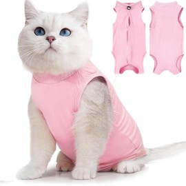 TIAGOBOO Cat Recovery Suit - Soft, Breathable Modal Fabric - Post-Surgical Protection - Cone Alternative - Pink, S