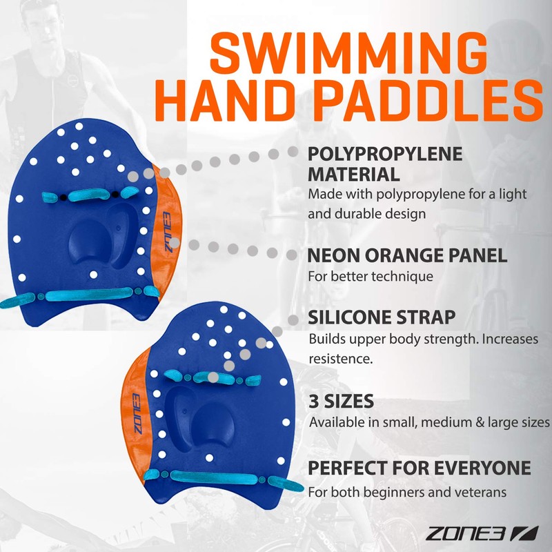 ZONE3 Power Stroke Swimming Hand Paddles, Blue/Red, L