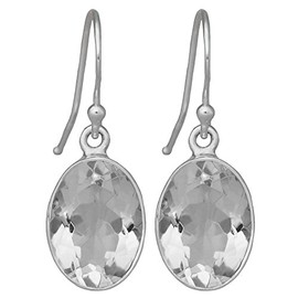 I-be, Rock Crystal Faceted Gemstone Earrings Oval 925 Silver Total Length 3.3 cm in Gift Box 390722 g S, Sterling Silver, rock crystal