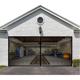 LIAMST Garage Door Screen for 8x8FT, 1 Car Garage Doors- Reinforced Fiberglass Door Screen,Stronger High Energy Magnets ， Magnetic Screen Door