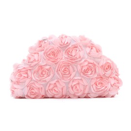 Freiesoldaten Flower Evening Bag Floral Clutch Bag Satin Handbag with Removable Strap for Weeding Party Prom, pink