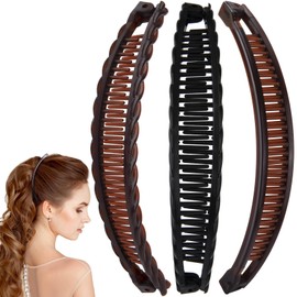 Alpinleux 3 Pcs Banana Hair Clips for Women, Large Double Combs Hair Claw Clips, Glossy Banana Clip Hair Accessories for Long Short Thick and Thin Hair (3 Styles)