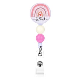 TIESOME Retractable Badge Reels with Alligator Clip, Cute Rainbow ID Badge Holder Heavy Duty ID Card Holder Name Badge Clip with Beads Gifts for Nurse Medical Teacher Student Office Work Supplies (A)