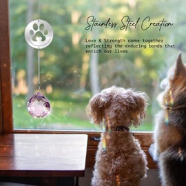 Mooncraftlogy Dog Memorial Gifts, Unique Loss of Pet Sympathy Idea, Pink Crystal Ball Rainbow Suncatcher with Paw Print for Cat or Dog Remembrance and Bereavement